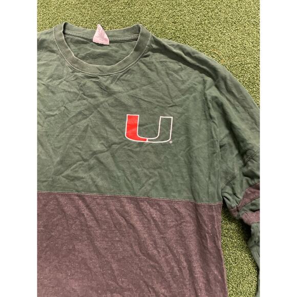Vintage The U Miami Hurricanes Long Sleeve Three Squares Tag T-Shirt Size L - Picture 2 of 5